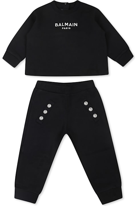 Bottoms for Baby Girls Balmain Black Suit For Baby Girl With Logo