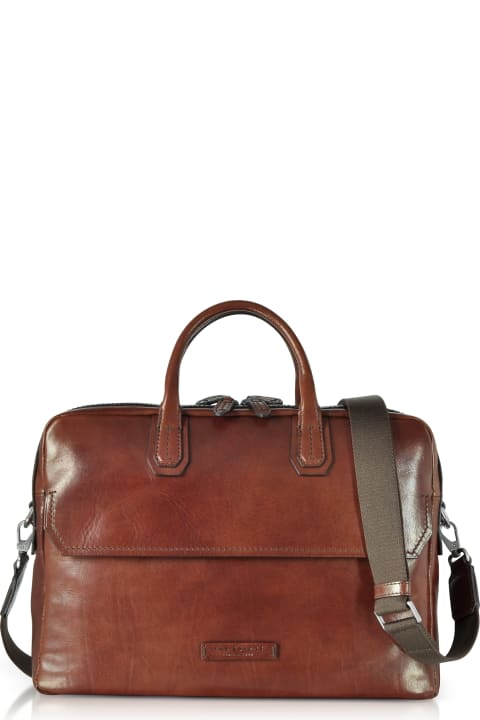 Williamsburg Brown Leather Large Briefcase W/shoulder Strap