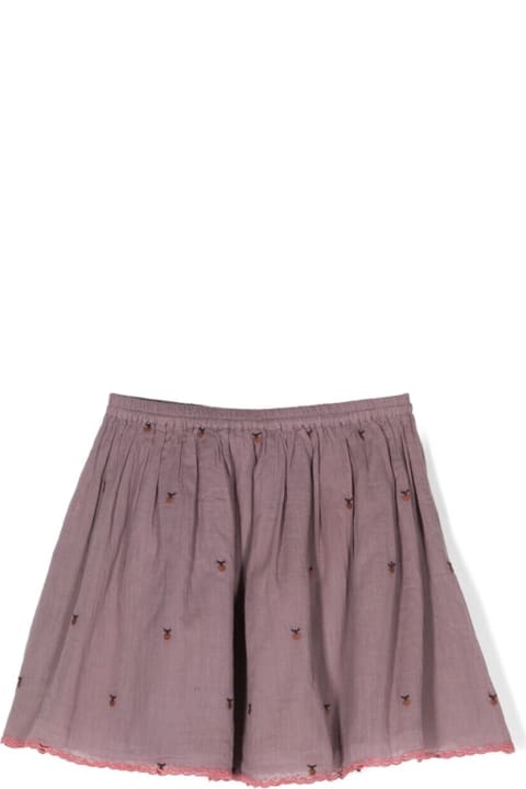 Purple Mini-skirt With All-over Fruit Embroidery In Cotton Girl