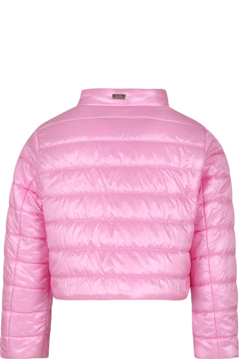 Herno Kids Herno Pink Short Down Jacket For Girl With Logo