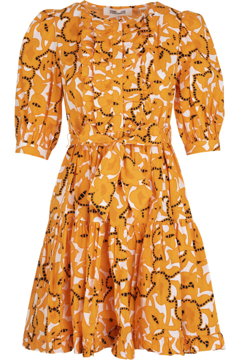 Orange Roberta Tiered Dress In Cotton Poplin