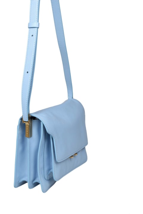 Marni for Women Marni Trunk Soft Shoulder Bag In Sky Blue Leather