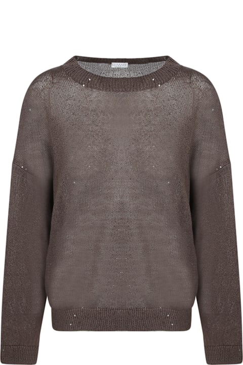 سترات لـ السيدات Brunello Cucinelli Chocolate Cotton And Linen Sweater