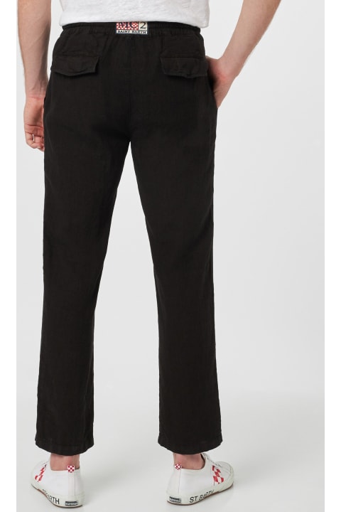 Homeware MC2 Saint Barth Man Black Linen Calais Pants With Drawstring