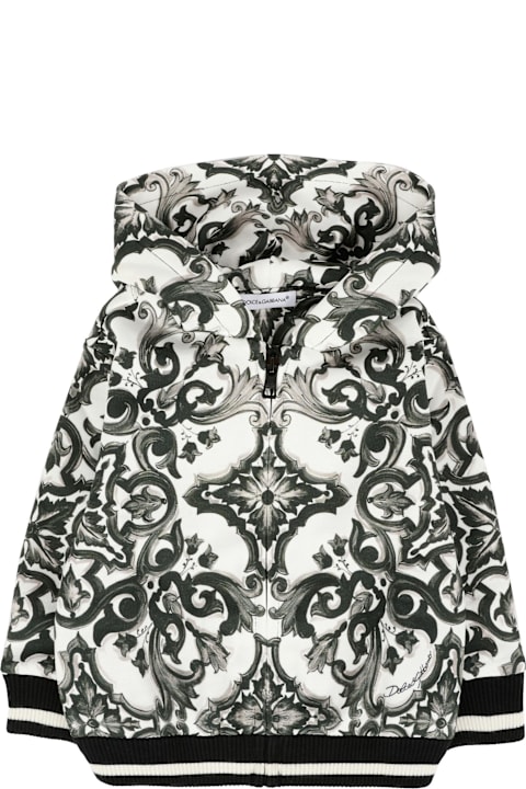 Homeware Dolce & Gabbana White Sweatshirt For Baby Boy With Majolica Print