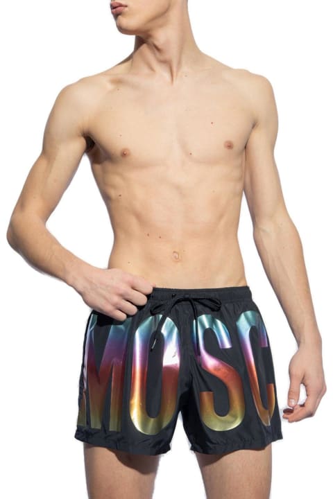 Moschino Men Moschino Logo Printed Swimming Shorts