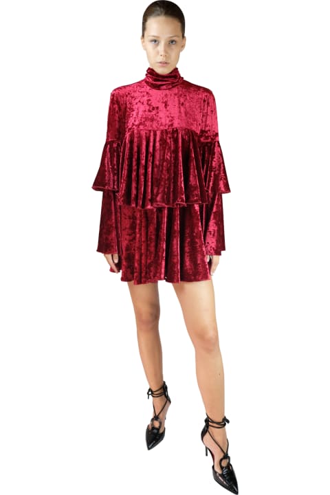 Homeware Sara Battaglia Bordeaux Ciniglia Mini Dress With Volants