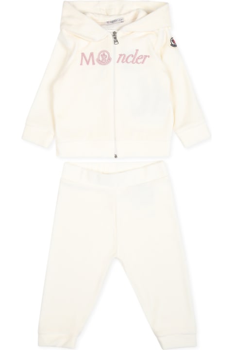 أطقم وبودي سوت لـ رُضع بنات Moncler Ivory Suit For Baby Girl With Logo