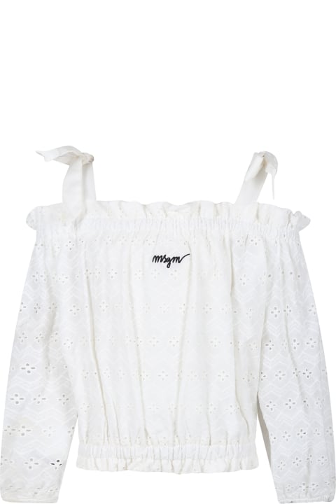Fashion for Girls MSGM White Top For Girl With Broderie Anglaise