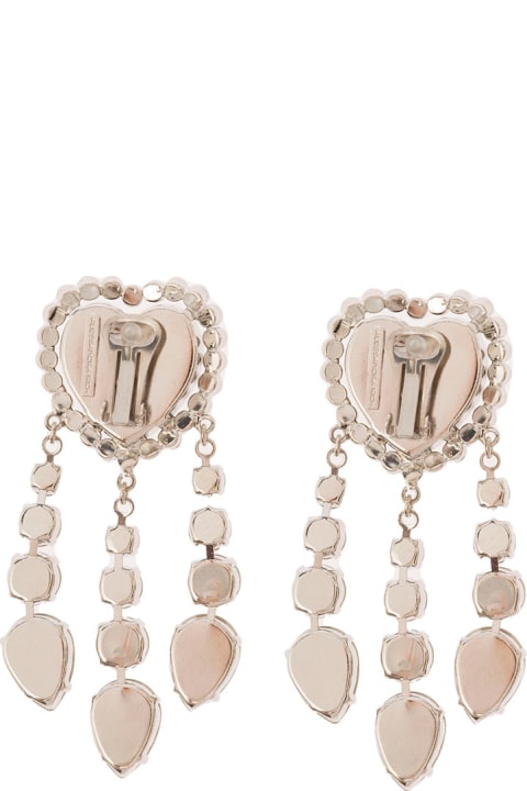 Alessandra Rich for Women Alessandra Rich Silver-colored Heart-shaped Clip-on Earrings With Crystal Pendants In Hypoallergenic Brass Woman