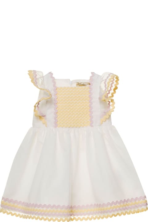 Sale for Baby Boys Stella McCartney Kids Ruffled Dress With Zig-zag Detail In White And Yellow Cotton Baby