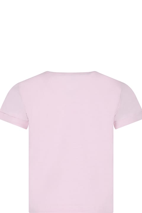Topwear for Girls Stella McCartney Kids Pink T-shirt For Girl With Cocktail Print And Writing