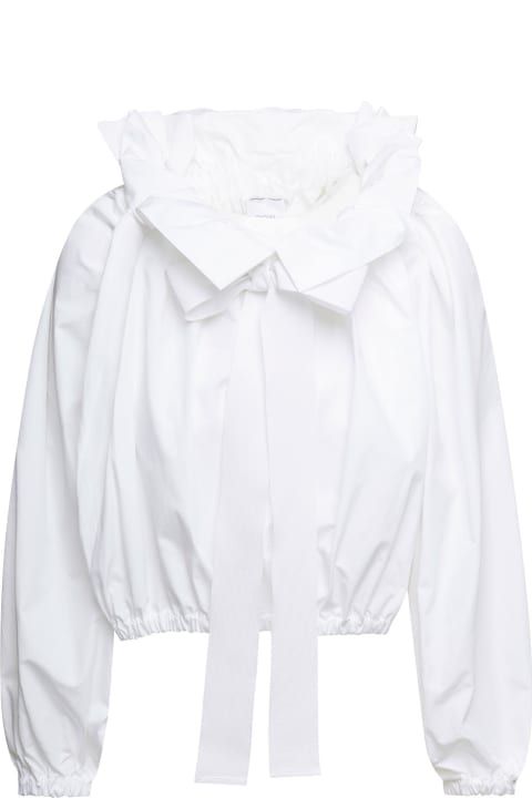 White Cropped Blouse With Long Puff Sleeves In Cotton Woman