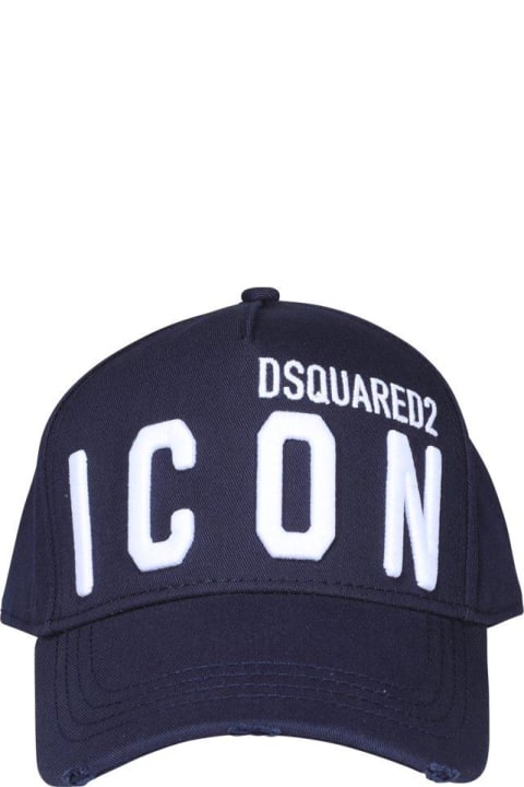 Dsquared2 Hats for Men Dsquared2 Icon Logo Embroidered Distressed Baseball Cap