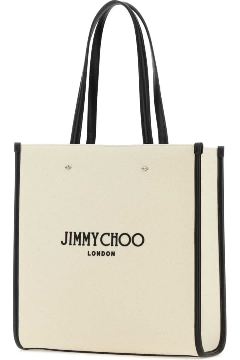 Jimmy Choo Women Jimmy Choo Ivory Canvas N/s Tote M Shopping Bag
