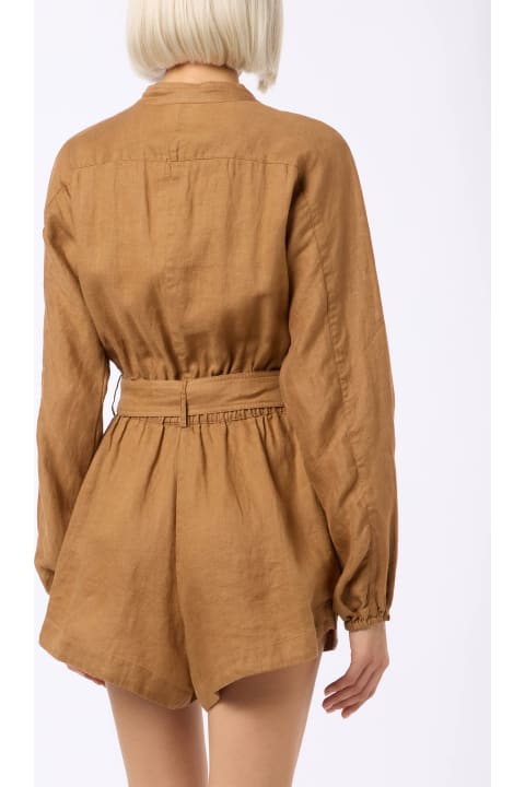 Homeware MC2 Saint Barth Woman Camel Linen Playsuit Hanniel