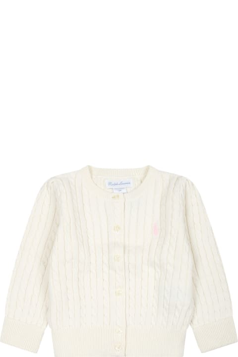 Ralph Lauren Topwear for Baby Girls Ralph Lauren Ivory Cardigan For Babygirl With Iconic Pony