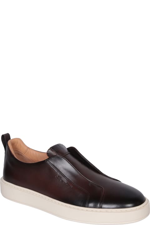 Fashion for Men Santoni Victor Leather Slip-on Brown Sneakers