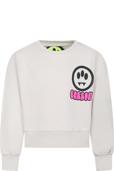 Barrow for Kids Barrow Ivory Sweatshirt For Girl With Logo And Smiley