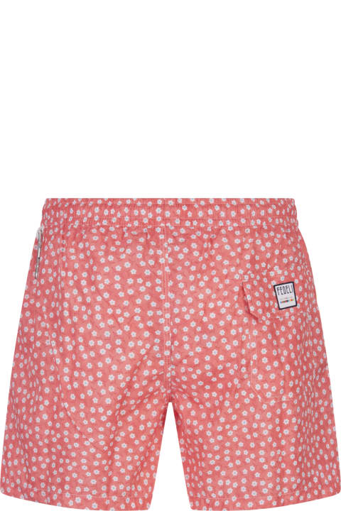 Fedeli Swimwear for Men Fedeli Red Swim Shorts With Micro Daisy Pattern