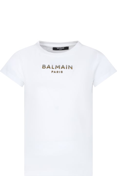 Balmain for Girls Balmain White T-shirt For Girl With Logo