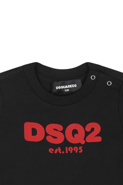 Topwear for Baby Boys Dsquared2 Black T-shirt For Baby Boy With Logo
