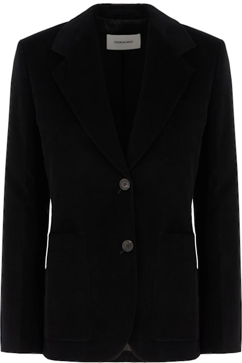 Ferragamo Coats & Jackets for Women Ferragamo Black Stretch Cotton Blazer