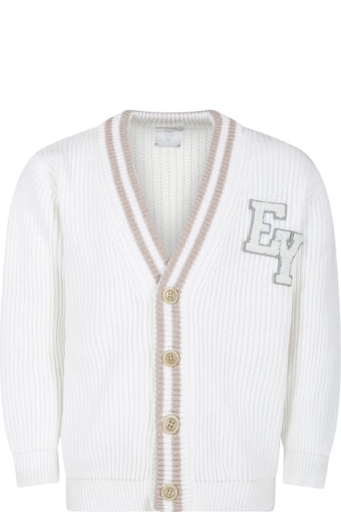 Eleventy Sweaters & Sweatshirts for Boys Eleventy Ivory Cardigan For Boy With Logo