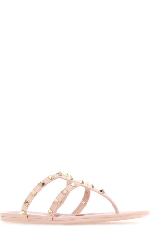 Valentino Garavani Flat Shoes for Women Valentino Garavani Pink Rubber Rockstud Thong Slippers