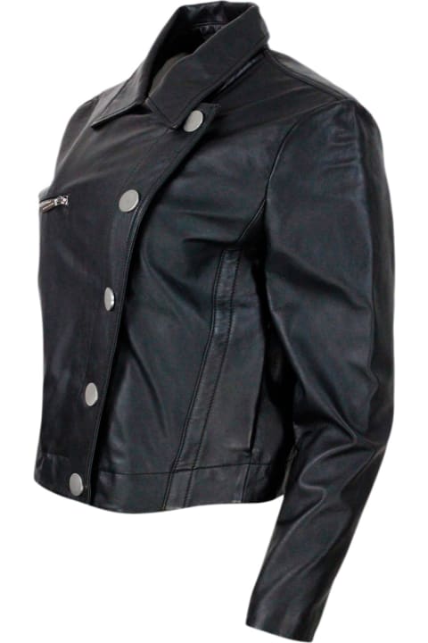 Armani Collezioni for Women Armani Collezioni Studded Jacket With Button And Zip Closure Made Of Eco-leather With Zip On Pocket And Cuffs