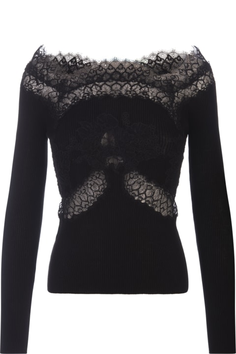 Ermanno Scervino Sweaters for Women Ermanno Scervino Black Sweater With Lace And Boat Neckline