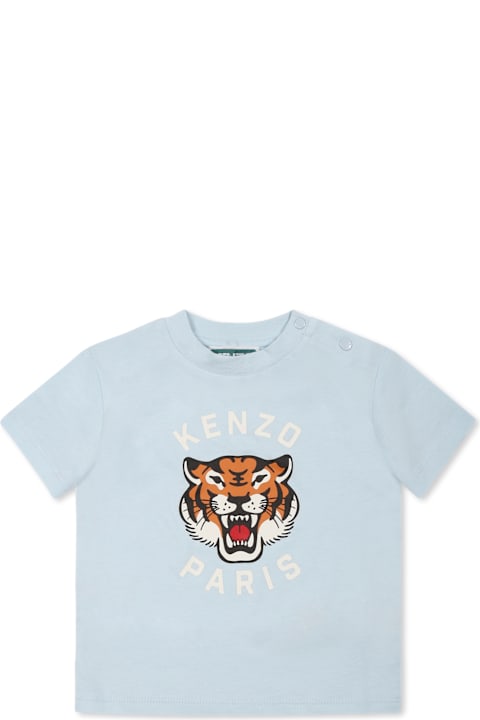 Kenzo Kids Topwear for Baby Girls Kenzo Kids Light Blue T-shirt For Baby Boy With Tiger
