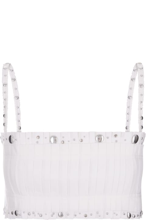 Paco Rabanne Topwear for Women Paco Rabanne White Pleated Crop Top With Studs