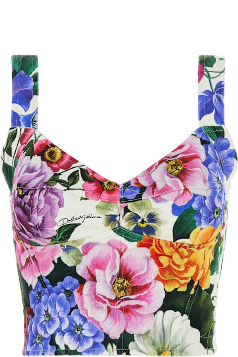 الملابس خصم على السيدات Dolce & Gabbana Printed Stretch Cotton Blend Crop-top