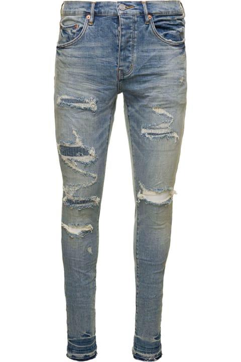 Purple Brand Jeans for Men Purple Brand Light Blue Skinny Jeans With Rips Detail In Stretch Cotton Denim Man