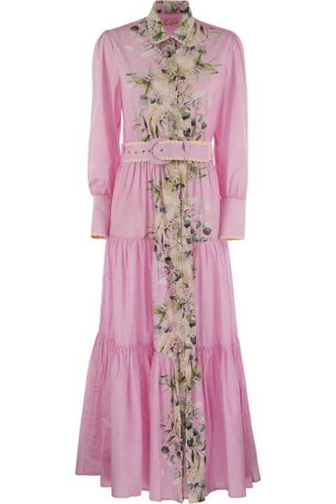 ウィメンズ MC2 Saint Barthのウェア MC2 Saint Barth Long Cotton Dress With Floral Pattern