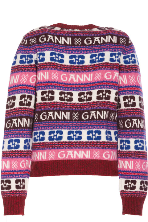 Fashion for Women Ganni Pink Logo Wool Mix Sweater