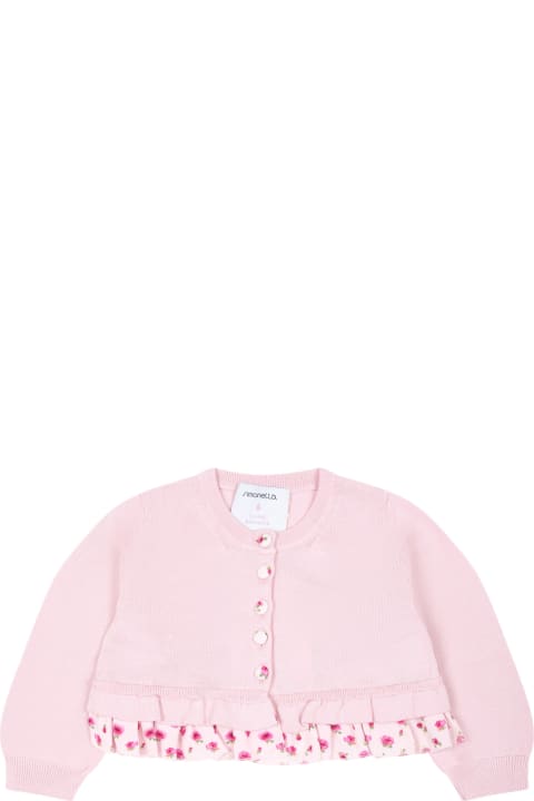 ベビーガールズ Simonettaのニットウェア＆スウェットシャツ Simonetta Pink Cardigan For Baby Girl With Flowers Print