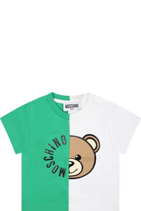 Fashion for Baby Girls Moschino Green T-shirt For Babies With Teddy Bear And Logo