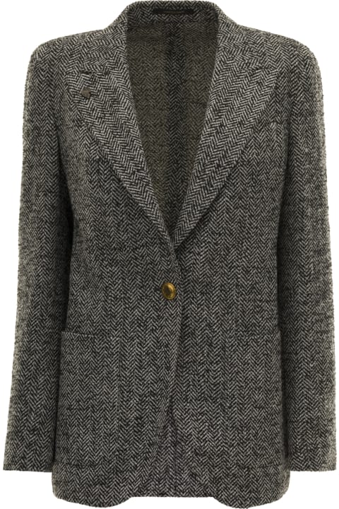 Grey Herringbone Single-breasted Jacket In Wool Woman Gabriele Pasini