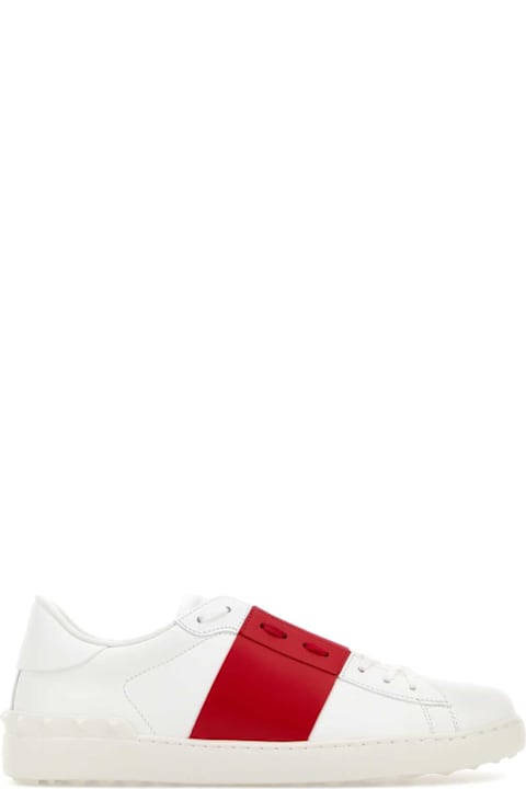 Valentino Garavani White Leather Open Sneakers With Red Band