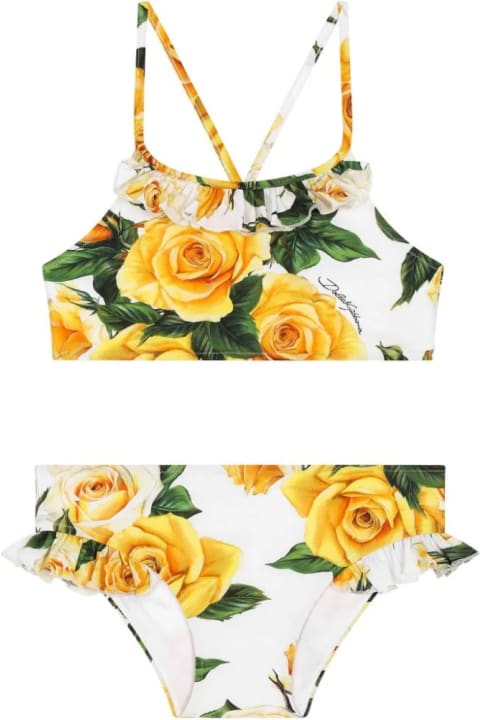 Dolce & Gabbana for Girls Dolce & Gabbana Bikini In Lycra With Yellow Rose Print