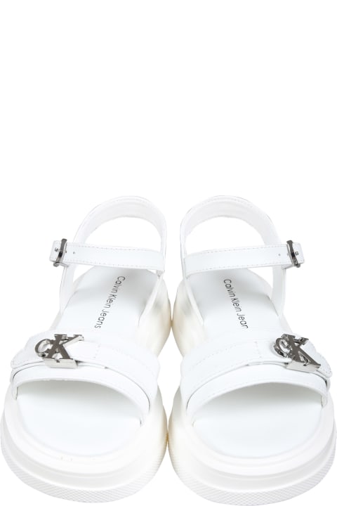 Shoes for Girls Calvin Klein White Sandals For Girl With Logo
