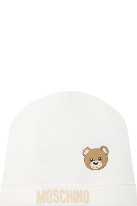 Sale for Baby Boys Moschino White Baby Boy Hat With Logo And Teddy Bear