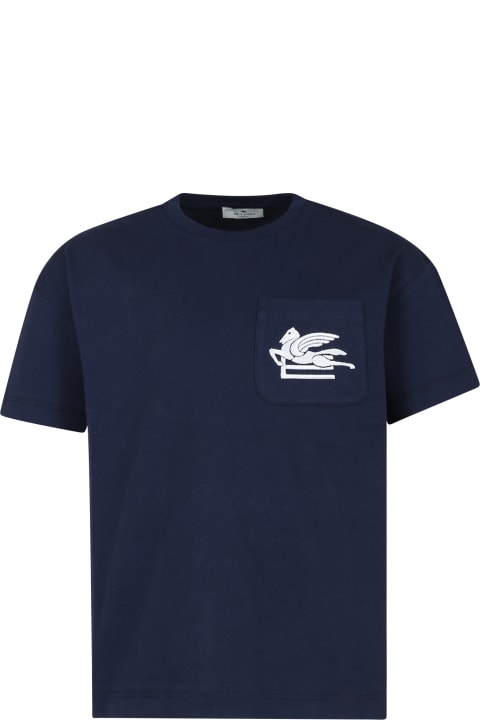 Topwear for Boys Etro Blue T-shirt For Boy With Pegasus