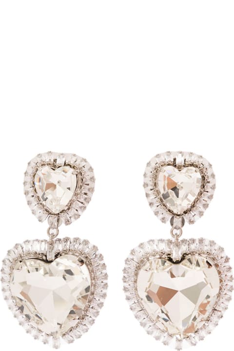 Jewelry for Women Alessandra Rich Silver-colored Heart-shaped Clip-on Earrings With Crystal Embellishment In Hypoallergenic Brass Woman