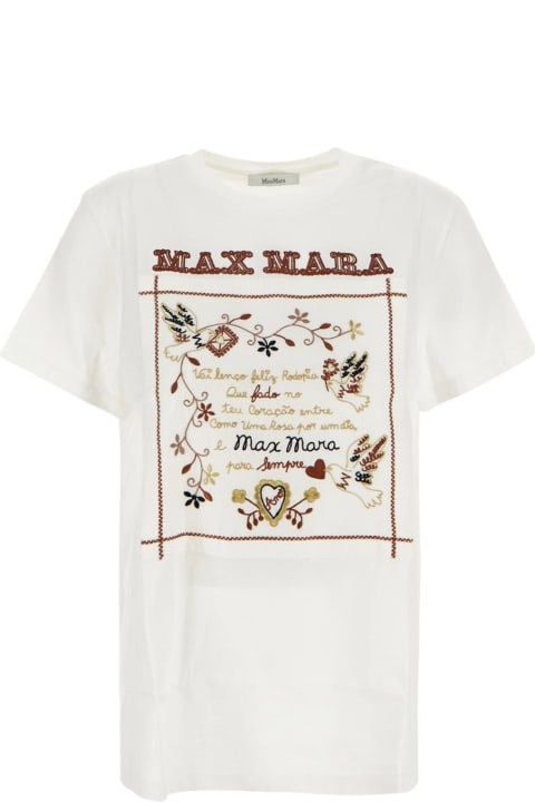 Max Mara Sale for Women Max Mara Crew Neck T-shirt With Embroidered Design And Logo In Cotton