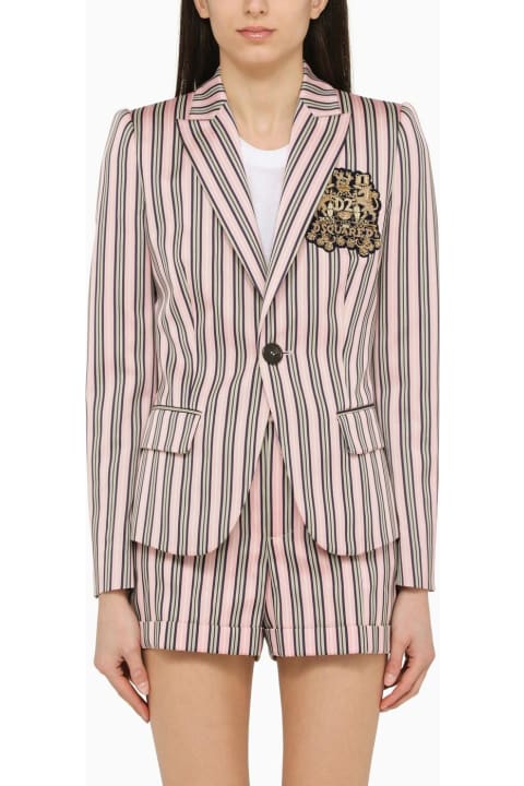 ウィメンズ Dsquared2のコート＆ジャケット Dsquared2 Pink\/blue Striped Single-breasted Jacket In Cotton Blend