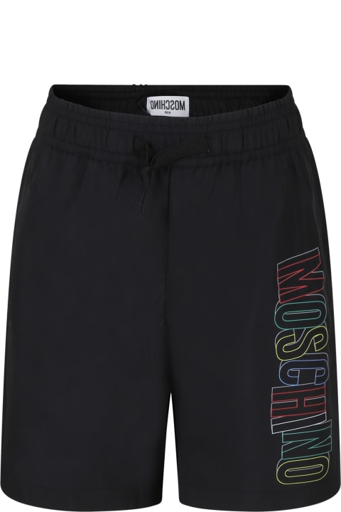 Fashion for Boys Moschino Black Swim Shorts For Boy With Logo