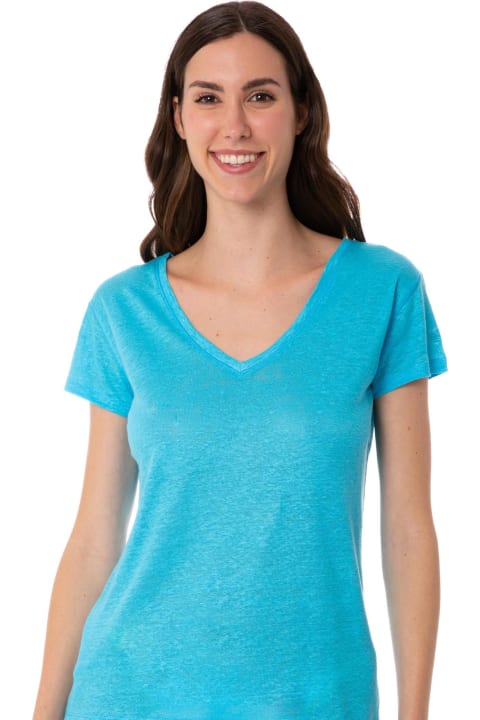 Homeware MC2 Saint Barth Woman Turquoise Linen T-shirt